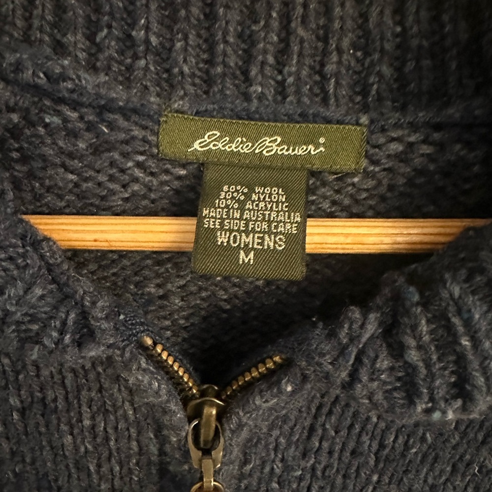 Vintage Wool Blue Eddie Bauer Women's Zip Sweater Size M - Picture 2 of 3